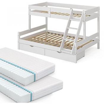 Everest Letto a castello Bianco 140x200/90x200 con 2 materassi e 2 cassetti Vitalispa