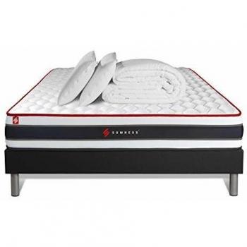 Matelas Energy 140x190 + sommier Noir + Couette + 2 oreillers