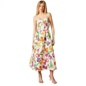 Women's Occasion Floral Twill Midi Dress – Strapless, Size 10 (UK)