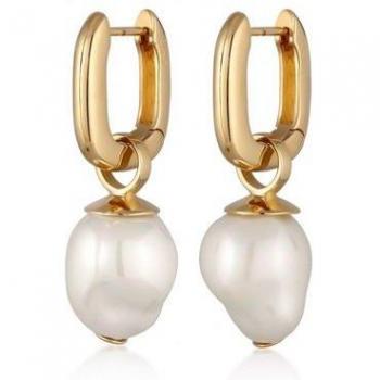 Elli Goldfarbene Creolen – vergoldetes 925er Sterlingsilber mit eingefassten Muschelperlen, Barock-Design, One Size Damen