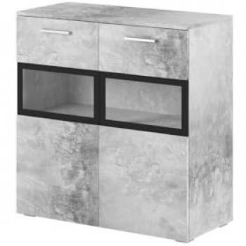 Buffet bas gris béton 2 portes vitrées CONNOR