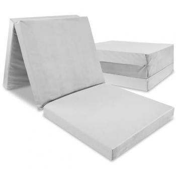 Tapis‑matelas pliable 195×65×8 cm – Velours doux, couleur gris perle, finition éco‑responsable