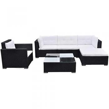 VidaXL Outdoor Living Set, 6-Piece Assembly, Black Polished Surface, Includes Accessories