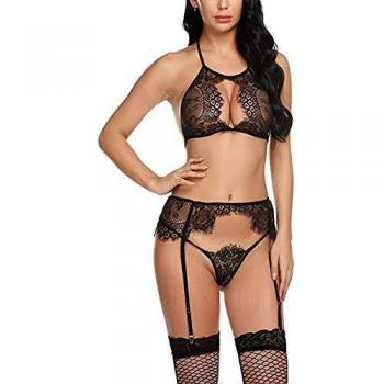 Lencería Sexy para Mujer OHWHOA con Sujetador, Panty y Medias