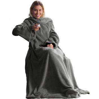 CelinaTex Soft Cover con Maniche, Tasche e Tappezza per i Piedi 150x180 cm Grigio