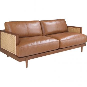 Sofá 3 plazas de piel marrón 205 x 96 x 83 cm