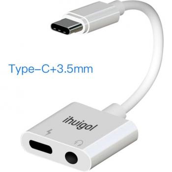 Ihuigol Dual Type C to 3.5mm Headphone and Charging Adapter for Huawei and Google