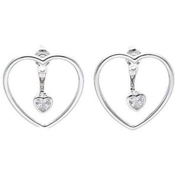 Smart Jewel Herz Ohrstecker aus 925 Silber mit Zirkonia Steinen, zweiteilig und glänzend