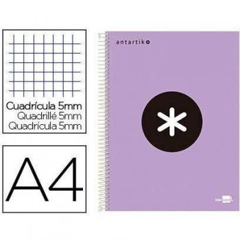 Cuaderno espiral liderpapel A4 micro Antartik tapa forrada 120h 100 gr cuadro 5mm 5 bandas 4 taladros color lavanda