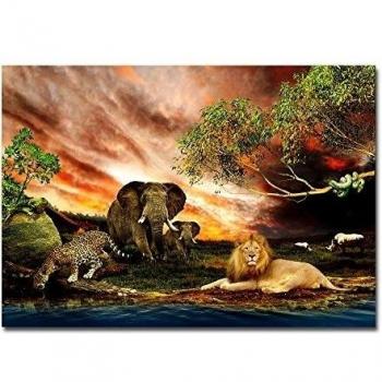 Arte impreso de elefantes leopardo y león decoración mural pintura al óleo sin marco