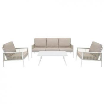 Salon de Jardin en Aluminium Blanc 4 Pièces
