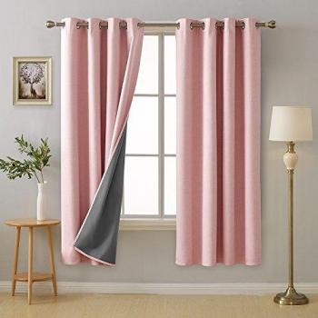 Pink 3‑Pass Energy Efficient Blackout Curtains – Deconovo, 100% Dark, Ring Top, Thermal Insulated (55x70in)