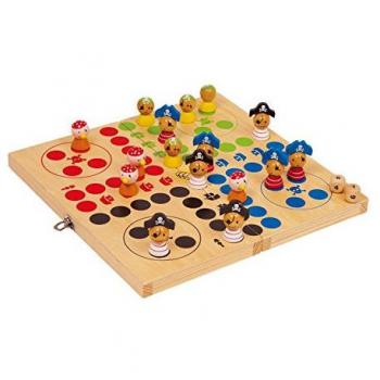 Small foot 2430 Ludo Isola dei Pirati, in legno, gioco da tavolo in originale disegno pirata, pieghevole, da 3 anni