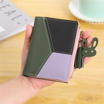 Short Women's Wallet with Three-Color Splicing and Fringe