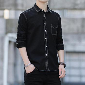 2022 Black Casual Long Sleeve Shirt