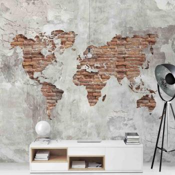 Carta da parati Premium Mattoni Shabby e Mappa
