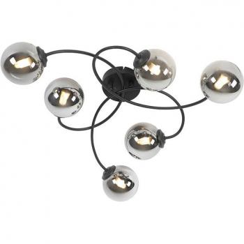 Athens Lampada da Soffitto Nero 6 Luci Vetro e Acciaio