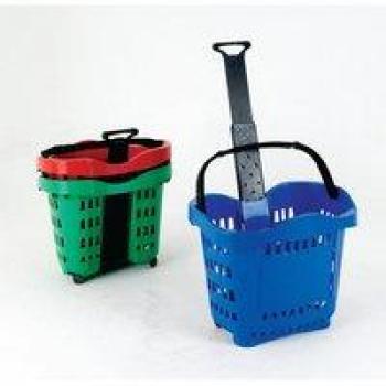Slingsby Large Plastic Wheeled Shopping Basket, Blue