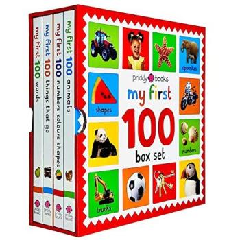 Priddy Books My First 100 Board Book Box Set (4 Books): First 100 Words / Numbers Colors Shapes / First 100 Animals / First 100 things that Go
