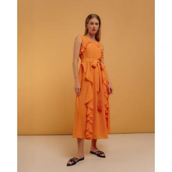 Niza Vestido largo con volantes y plisados
