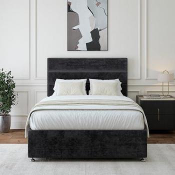 Double Size Velvet Divan Base & Lined Headboard (Black)