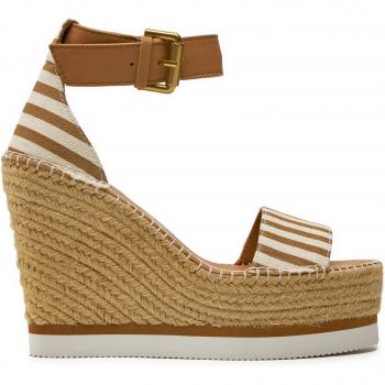Sandales Glyn Espadrille avec Talon Compensé – Brun Clair & Blanc