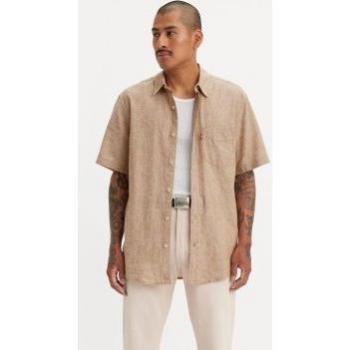 Kurzarmhemd LEVI'S LS BATTERY HM SHIRT SLIM Gr. L, N-Gr, braun (otter), Herren, Web, Obermaterial: 55% Leinen, 45% Baumwolle, Hemden