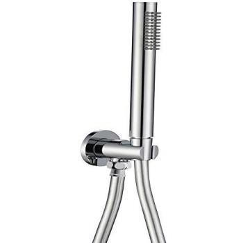 Kit Doccia Completo in Ottone Cromato con Supporto, Flessibile e Doccetta Tonda