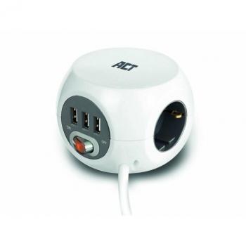 ACT Steckdosenleiste mit 3 AC-Ausgängen und 3 USB-A-Ports, 3 m, Farbe Weiß