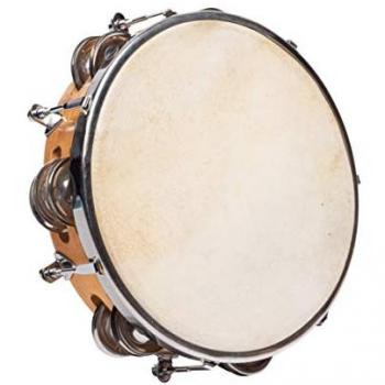 Tambourin en peau naturelle 20 cm avec cymbalettes