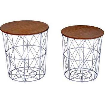 Set de Mesas Auxiliares HOMCOM Ø40x45 cm y Ø35x40 cm en Blanco