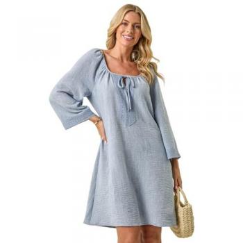 Robe Roman Petite Taille Dentelle Bleue