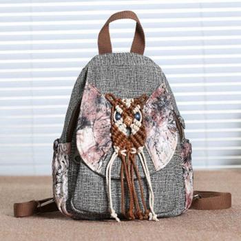 Vintage Style Canvas Owl Backpack for Women