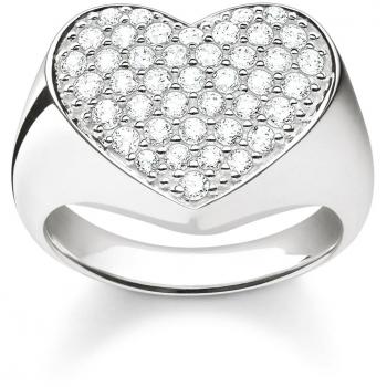 Thomas Sabo Herz‑Silberring Damen, Pavé‑Details, 925 Sterlingsilber TR2084-051-14
