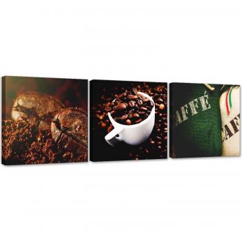 Set de trois tableaux imprimés Café Grain 90x30 marron