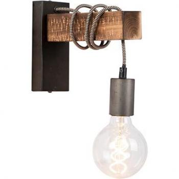 Applique nera con legno e lampadina E27 G95 smart