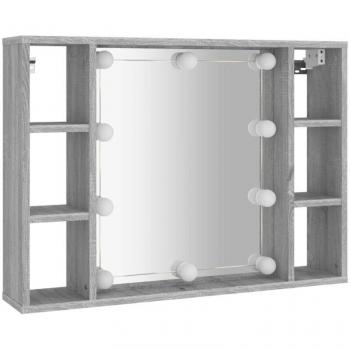 Armadietto Grigio con Specchio e LED 76x15x55 cm