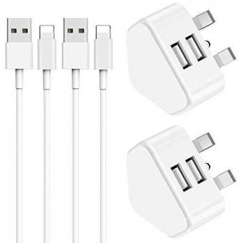 Niluoya 2-Meter Phone Cable and Dual USB Wall Plug Combo