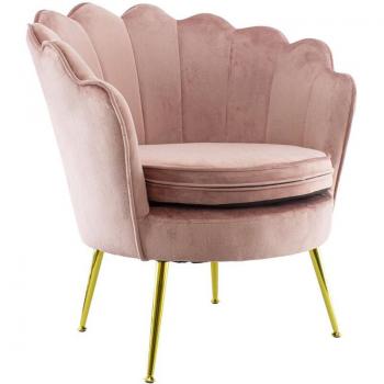 Eleganza in Velluto: Poltrona a Conchiglia con Piedi Oro Rosa