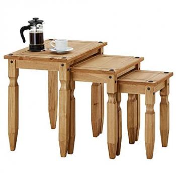 Lot 3 de Tables Salsa – Pin massif, finition cirée, style mexicain