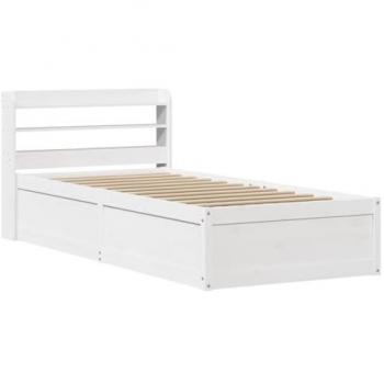 White Bed Frame with Headboard 100x200 cm Solid Wood Pine Vidaxl