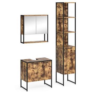 Set di Mobili da Bagno Fyrk, 3 Pezzi, Legno Antico, con Mobile Sotto Lavabo 60 cm