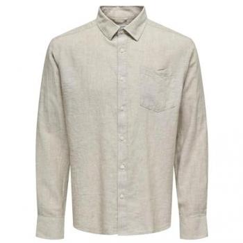 Grey Regular Fit Linen-Blend Long Sleeve Tee