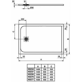 Ideal Standard Flat S Rechteck-Brausewanne 1600x900mm K8277