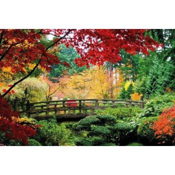 Papermoon Fototapete VLIES-Tapete Premium Brücke im japanischen Garten, mit kostenlosem Kleister, 3D-Effekt, abziehbar