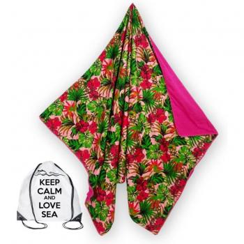 Telo mare doppio KIKOY – Comfort in cotone e spugna, zaino Keep – Tropicale Fucsia