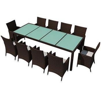 Garten-essgruppe 11-tlg. mit Auflagen Poly Rattan