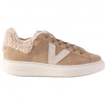 Sneaker Donna Victoria in Pelle e Pelliccia Finta Taupe EU 38