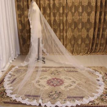 White Cathedral Veil 3M with Lace Trim