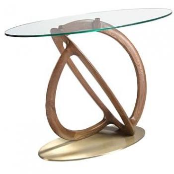 Consola Ovalada de Cristal Templado y Base Dorada